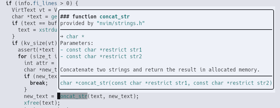 Show the language
documentation by pressing 'K'